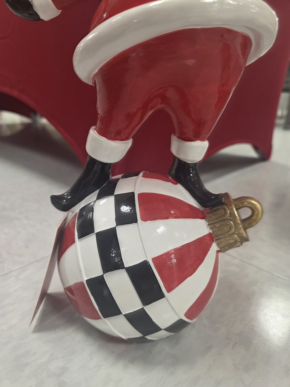 Whimsical Red & Black Ceramic Santa Ornament Statue - Picture 2 of 4